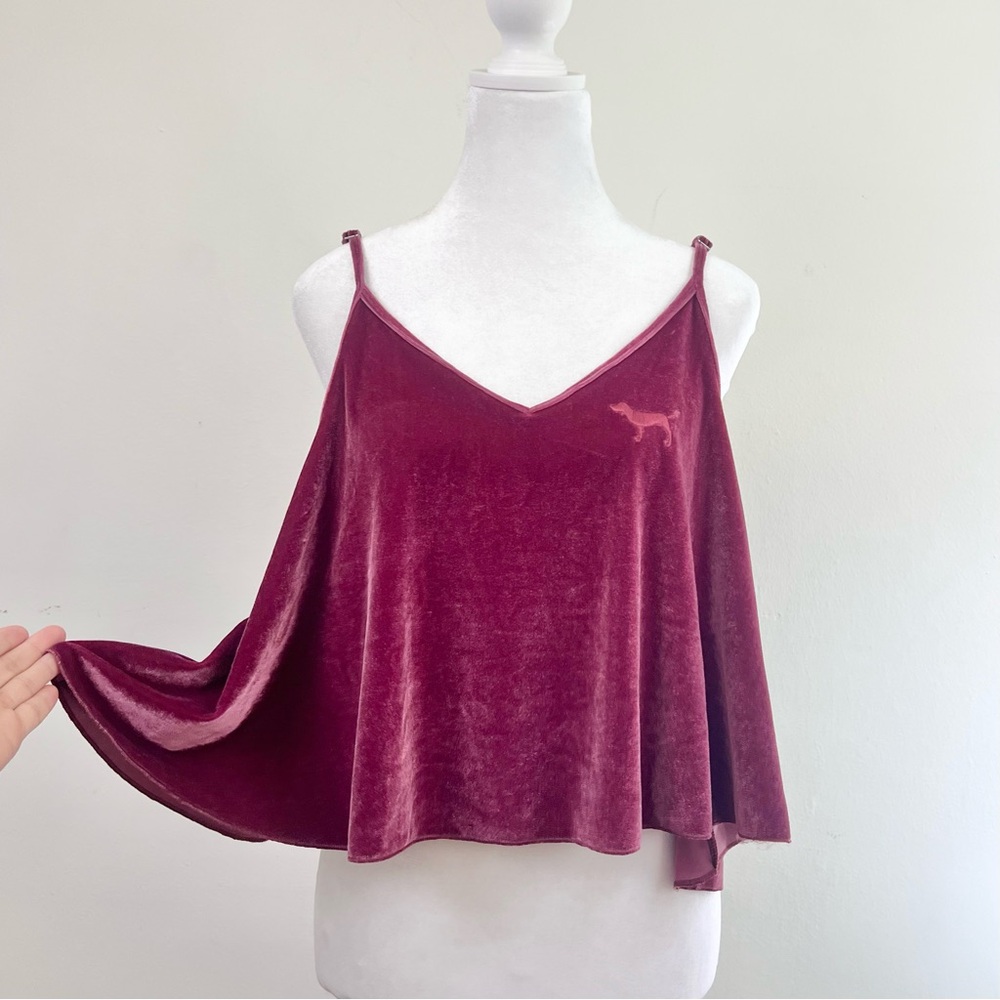 Magenta/burgundy Victorias Secret PINK velvet flowy cropped tank top
